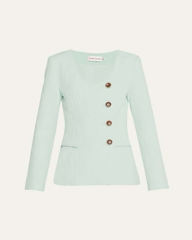 Vera Button-Down Crinkled Jacquard Jacket